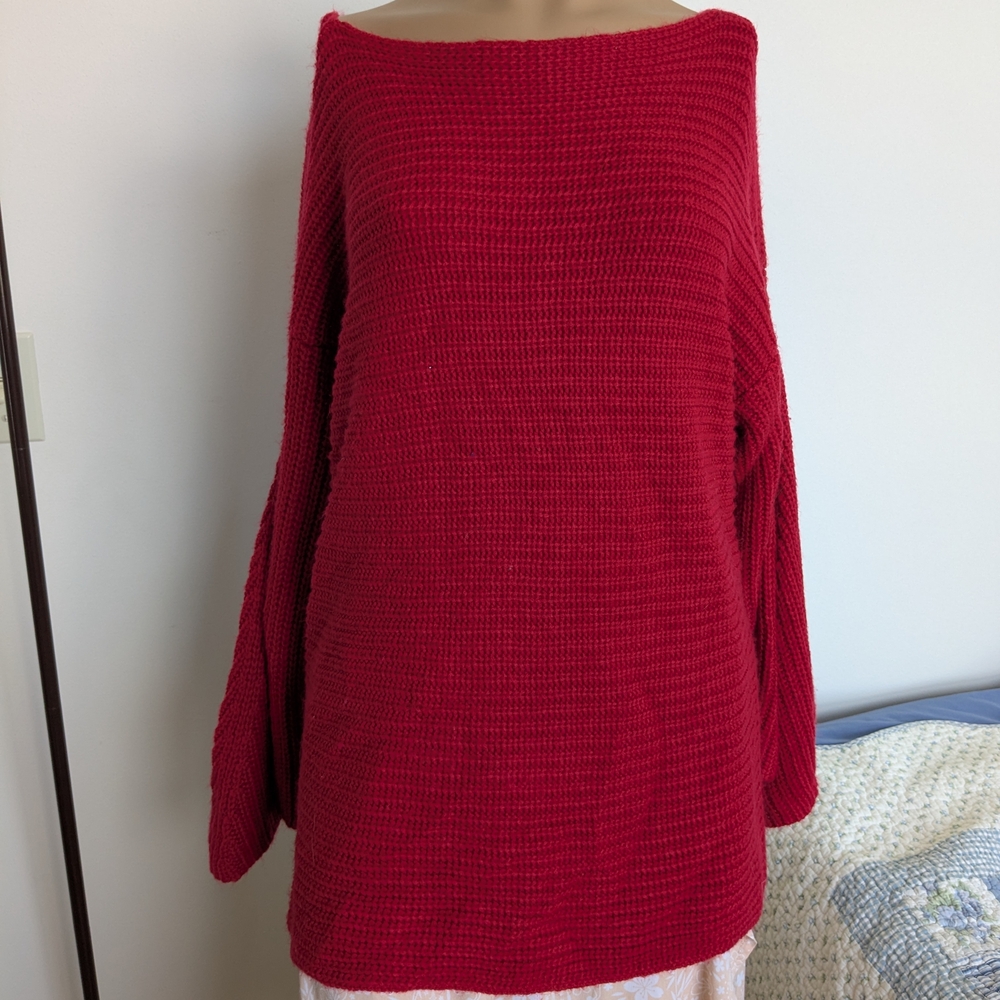 Women's Red Sweater With Fan Sleeves